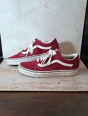 Vans Burgandy and White Old Skool Sneakers Mens 6.5
